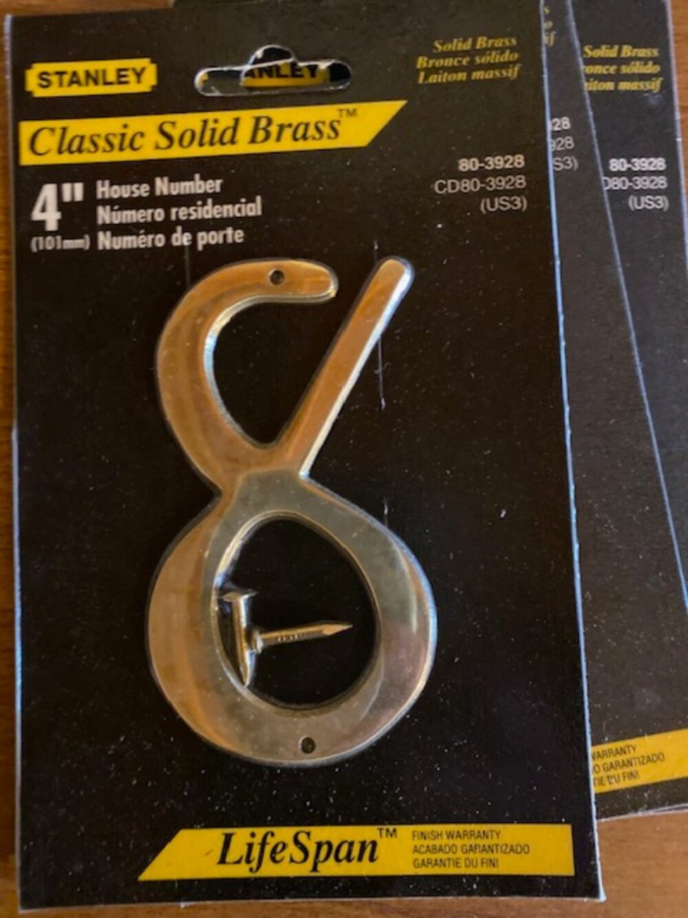 Stanley Brass House Numbers Classic Hardware Number 8 - New 4"